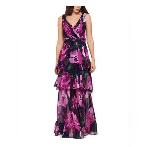 Xscape | V-Back Tiered Skirt Full-Length Gown